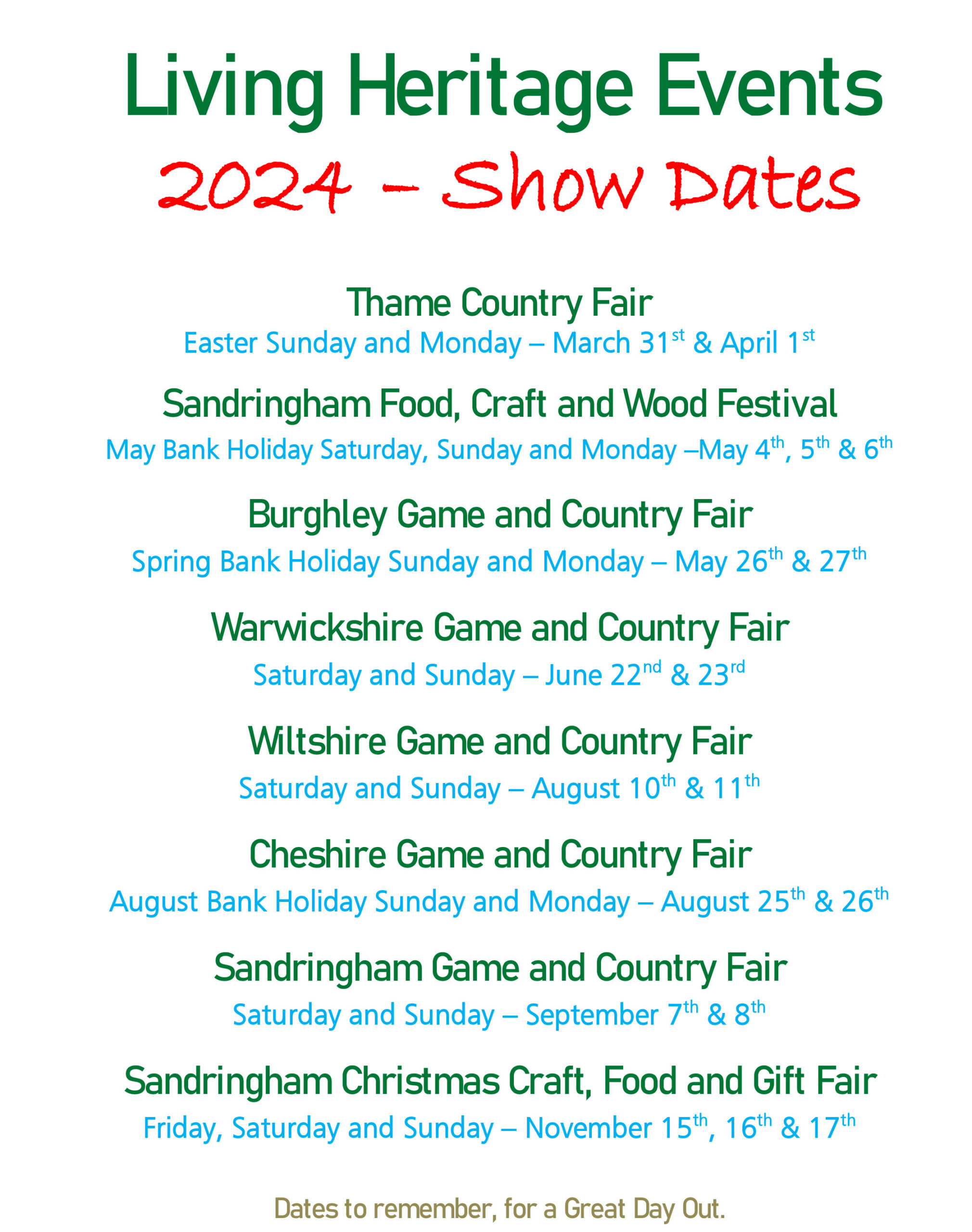 Living Heritage Show Dates 2024